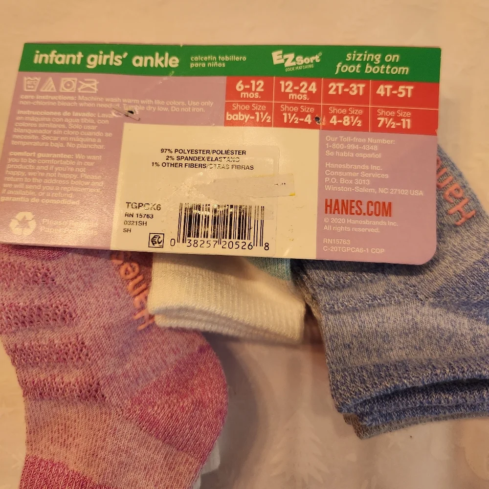 💕✨️NWT Hanes baby girl socks 6-12 months pink purple 6-pack